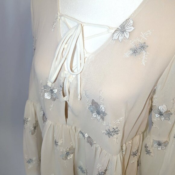 Show Me Your Mumu | Poet Metallic Embroidered Ivory Peasant Blouse | Size Medium - Picture 6 of 13